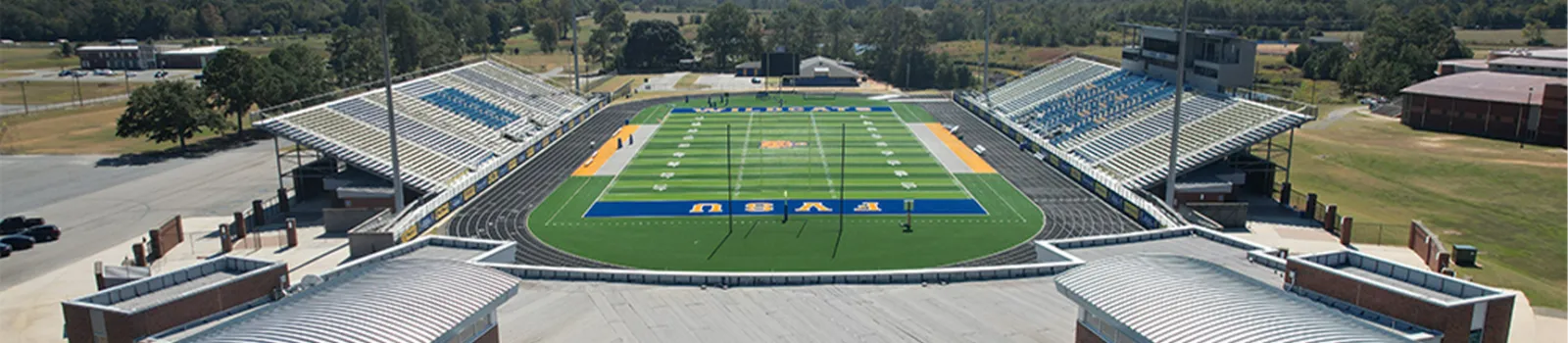 Aerial drone view of the Fort Valley State football field