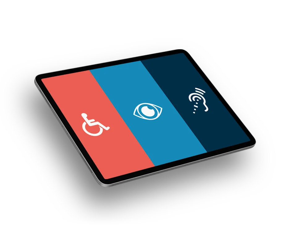 Tablet displaying three icons representing website accessibility